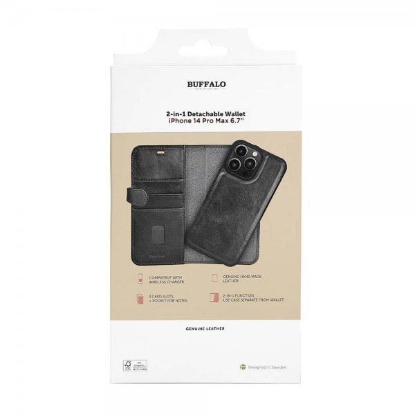 Buffalo iPhone 14 Pro Max Kotelo 2-in-1 Irrotettava Lompakko Musta