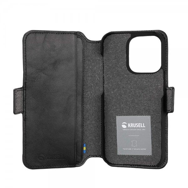 Krusell iPhone 14 Pro Max Leather PhoneWallet, musta