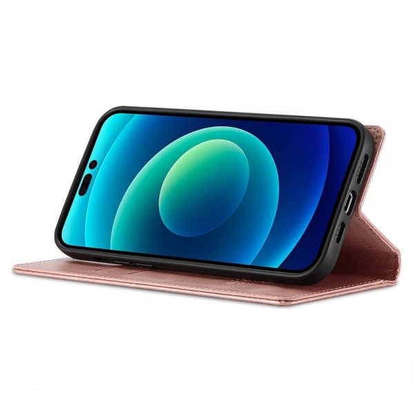 Lc.Imeeke iPhone 14 Pro Max -suojakuori korttipaikalla, läppäkotelo, vaaleanpunainen