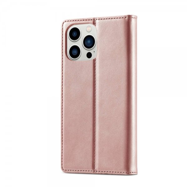 Lc.Imeeke iPhone 14 Pro Max -suojakuori korttipaikalla, läppäkotelo, vaaleanpunainen