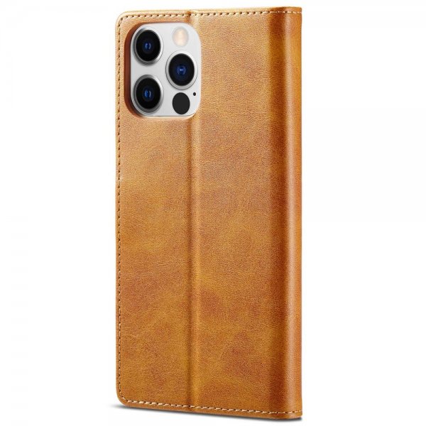 Lc.Imeeke iPhone 14 Pro Max -suojakuori korttipaikalla ja jalustatoiminnolla, vaaleanruskea