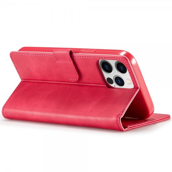 Lc.Imeeke iPhone 14 Pro Max -kotelo, jossa korttipaikka ja jalustatoiminto, magenta