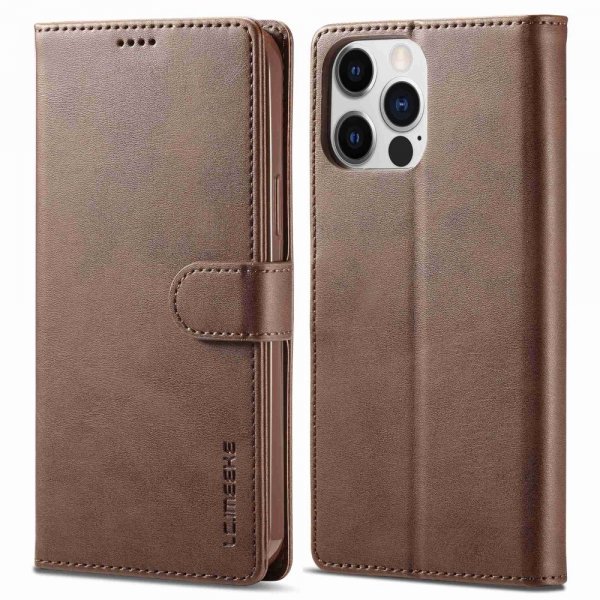 Lc.Imeeke iPhone 14 Pro Max -suojakuori korttipaikalla ja jalustatoiminnolla, tummanruskea