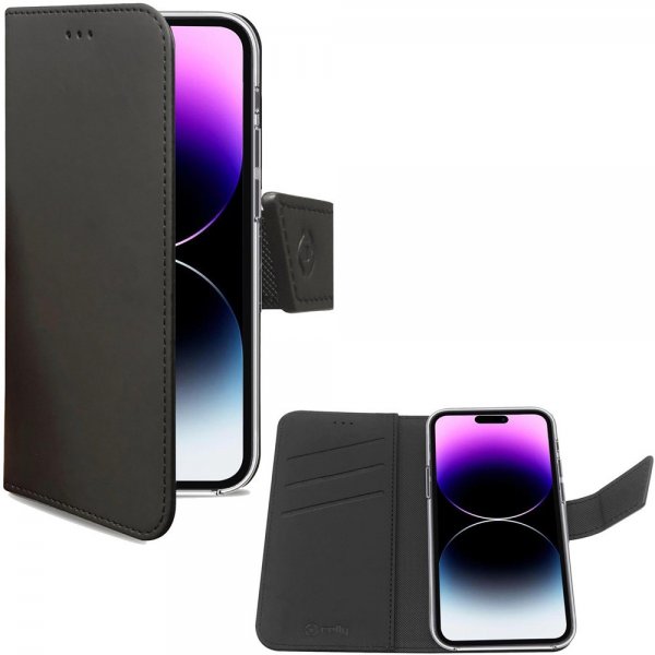 Celly iPhone 14 Pro Max -suojakotelo Wally Wallet Case, musta