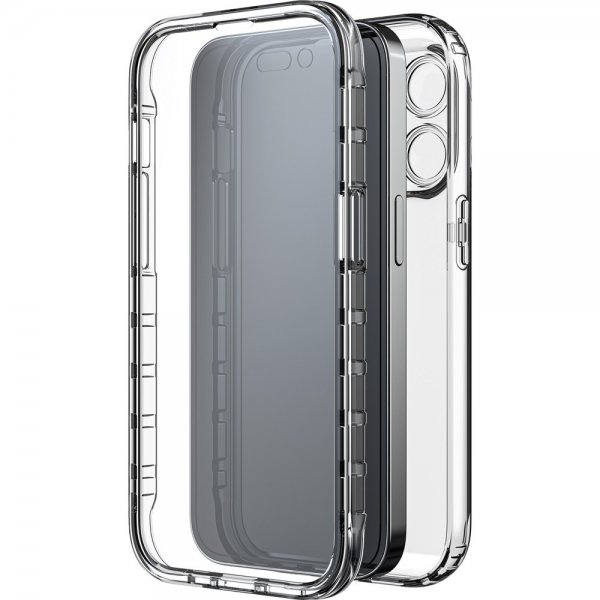Black Rock iPhone 14 Pro Max -suojakuori, 360° Real Glass Case, musta/kirkas