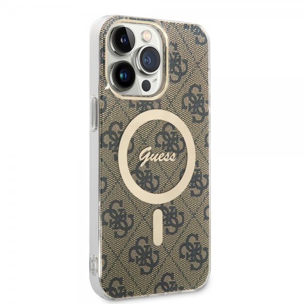 Guess iPhone 14 Pro Max Suojakuori 4G Pattern MagSafe Ruskea