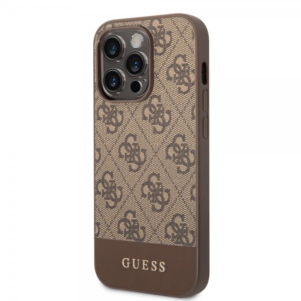 Guess iPhone 14 Pro Max Suojakuori Bottom Stripe Metal Logo Ruskea