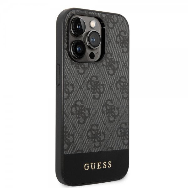 Guess iPhone 14 Pro Max Kuori Bottom Stripe Metal Logo Harmaa