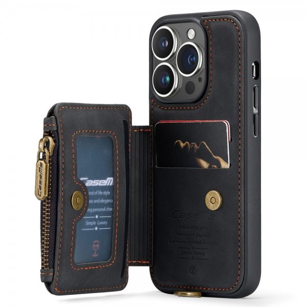 CaseMe iPhone 14 Pro Max Suojakuori C20 Korttipaikka Vetoketju Musta