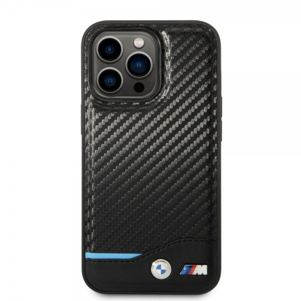 BMW iPhone 14 Pro Max Suojakuori Hiilikuitujäljitelmä Painettu Logo Musta