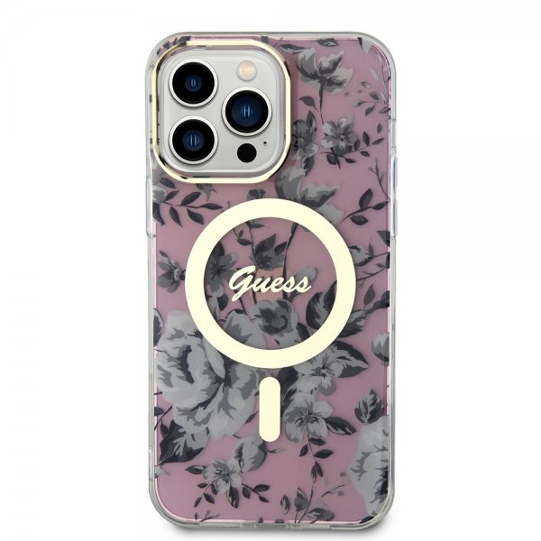Guess iPhone 14 Pro Max Kuori Flower MagSafe Ruusu