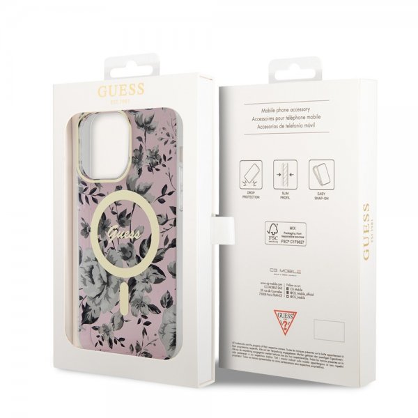 Guess iPhone 14 Pro Max Kuori Flower MagSafe Ruusu