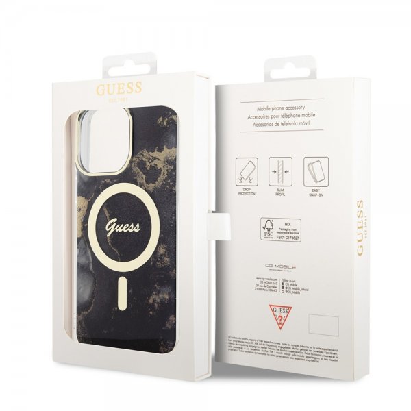 Guess iPhone 14 Pro Max -kuori Golden Marble MagSafe, musta