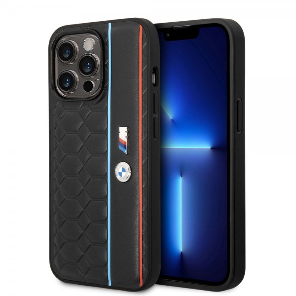 BMW iPhone 14 Pro Max Suojakuori Hexagonal Pattern Musta