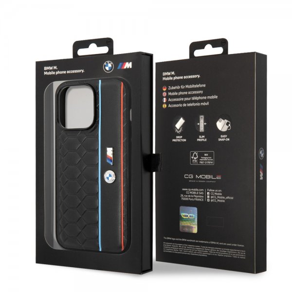 BMW iPhone 14 Pro Max Suojakuori Hexagonal Pattern Musta