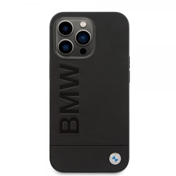 BMW iPhone 14 Pro Max Suojakuori Hot Stamp Metal Logo Musta