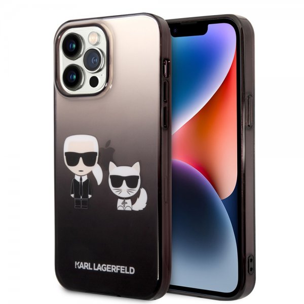 Karl Lagerfeld iPhone 14 Pro Max Suojakuori Karl & Choupette Gradient Musta
