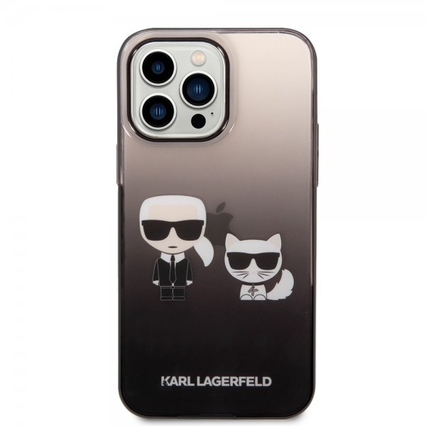 Karl Lagerfeld iPhone 14 Pro Max Suojakuori Karl & Choupette Gradient Musta