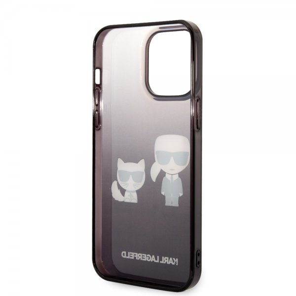 Karl Lagerfeld iPhone 14 Pro Max Suojakuori Karl & Choupette Gradient Musta