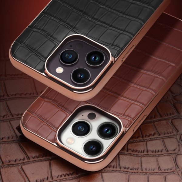 Qialino iPhone 14 Pro Max -suojakuori, krokotiilikuvio, MagSafe, musta