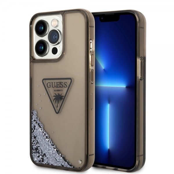 Guess iPhone 14 Pro Max Kuoret Liquid Glitter Translucent Musta