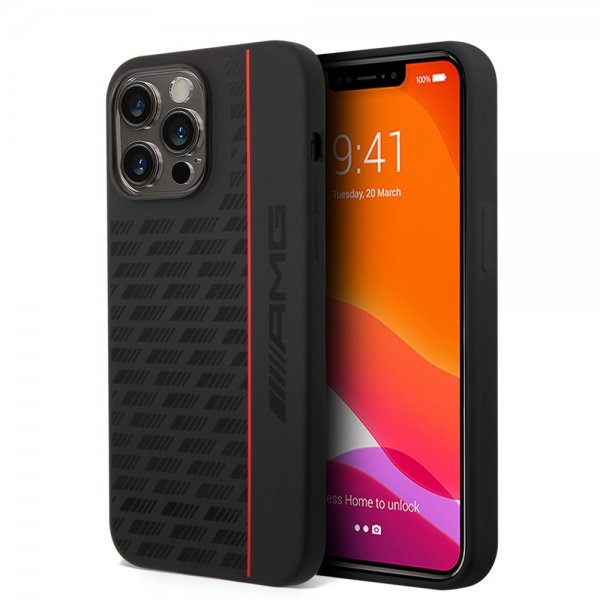 AMG iPhone 14 Pro Max -kuori, Liquid Silicone, hiilikuitukuvio, musta