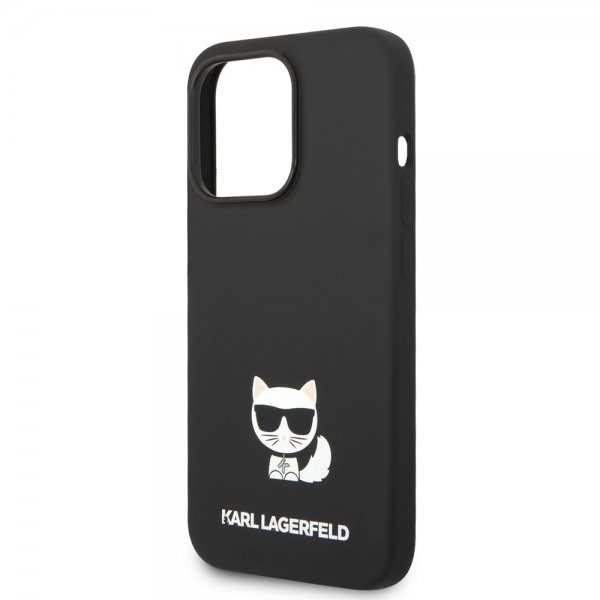 Karl Lagerfeld iPhone 14 Pro Max Suojakuori Nestemäinen Silikoni Choupette Musta
