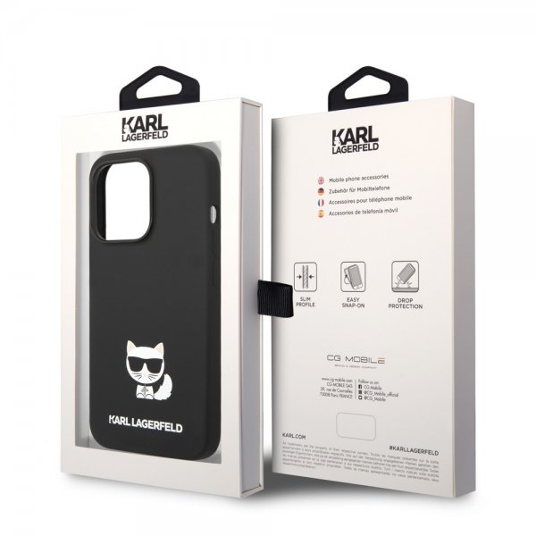 Karl Lagerfeld iPhone 14 Pro Max Suojakuori Nestemäinen Silikoni Choupette Musta