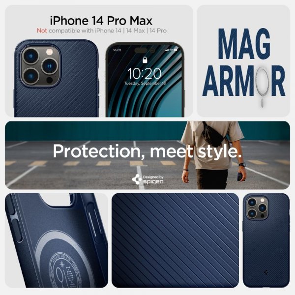 Spigen iPhone 14 Pro Max Suojakuori Mag Armor MagFit Navy Blue