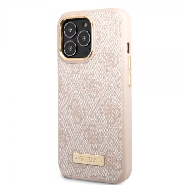 Guess iPhone 14 Pro Max Kuori Metal Plate Logo MagSafe Pinkki