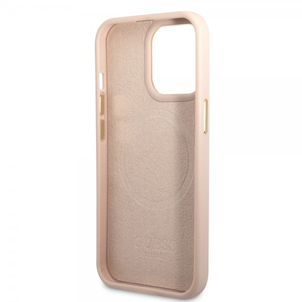 Guess iPhone 14 Pro Max Kuori Metal Plate Logo MagSafe Pinkki