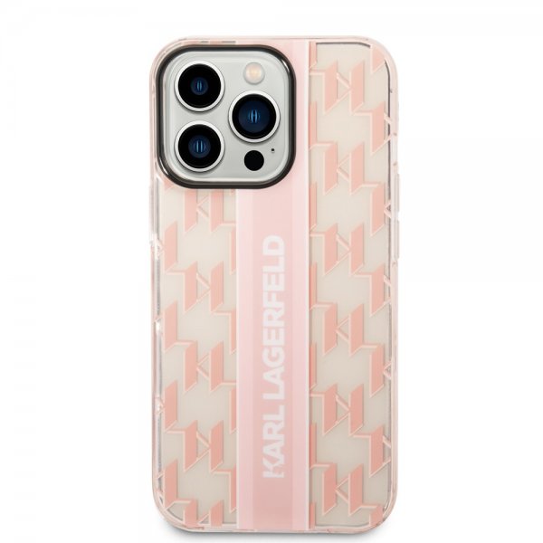 Karl Lagerfeld iPhone 14 Pro Max Suojakuori Monogram Vertical Stripe Pink