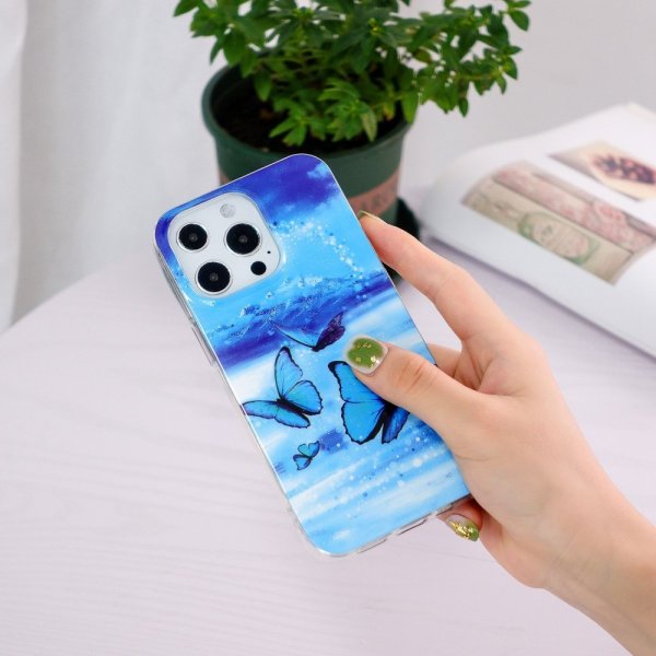 iPhone 14 Pro Max Kuori Sininen Perhoskuvio