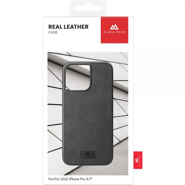 Black Rock iPhone 14 Pro Max -suojakuori, aitoa nahkaa, musta