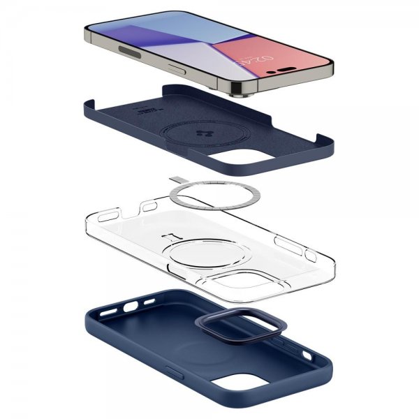 Spigen iPhone 14 Pro Max -kuori, Silicone Fit MagFit, laivastonsininen