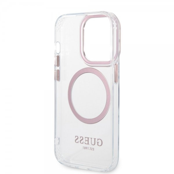 Guess iPhone 14 Pro Max -kuori läpinäkyvä MagSafe pinkki läpinäkyvä