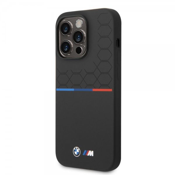 BMW iPhone 14 Pro Max Kuori Tricolor Line & Logo Musta