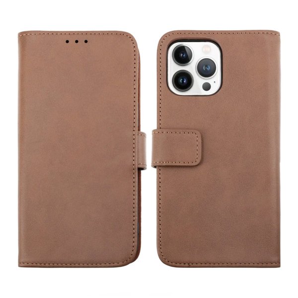 Rvelon iPhone 14 Pro -kotelo, aitoa nahkaa, korttipaikka, ruskea