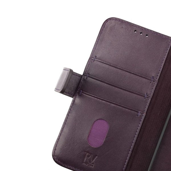 Rvelon iPhone 14 Pro -kotelo, aitoa nahkaa, korttipaikka, violetti