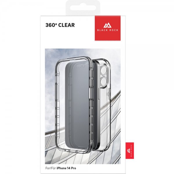 Black Rock iPhone 14 Pro -suojakuori 360° Real Glass Case - musta kirkas