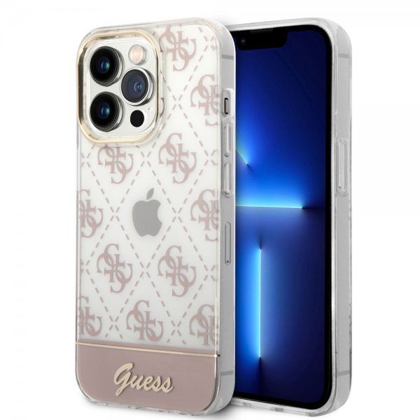Guess iPhone 14 Pro Kuori Bottom Stripe Script Logo Ruusukulta