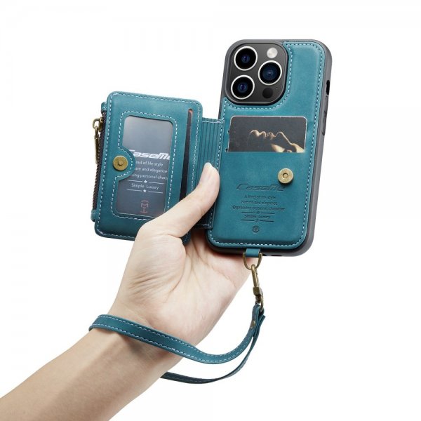 CaseMe iPhone 14 Pro Kuori C20 Korttipaikka Vetoketju Petrol