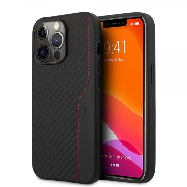 AMG iPhone 14 Pro -kuoret Carbon Effect Stamped Logo Musta