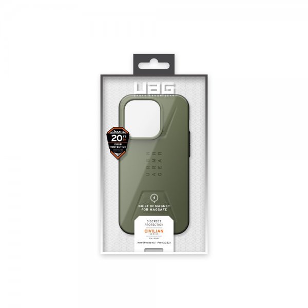 Urban Armor Gear (UAG) iPhone 14 Pro -suojakuori, Civilian MagSafe, oliivi