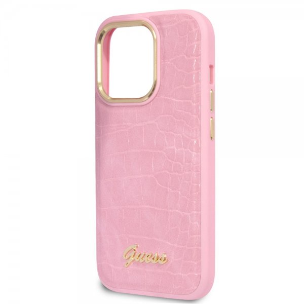 Guess iPhone 14 Pro -suojakuori Croco Rosa