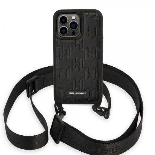 Karl Lagerfeld iPhone 14 Pro -suojakuori Crossbody Strap Musta