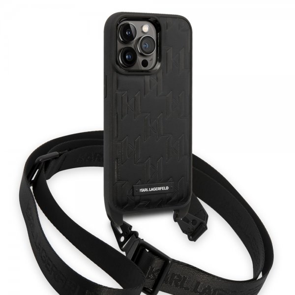 Karl Lagerfeld iPhone 14 Pro -suojakuori Crossbody Strap Musta