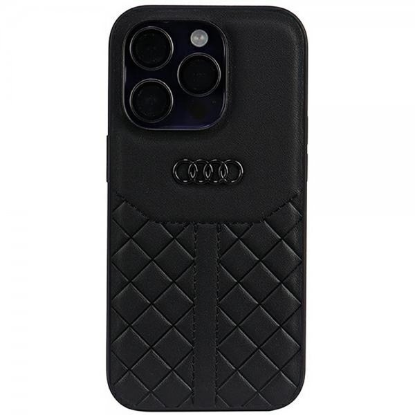 Audi iPhone 14 Pro -kuori, aitoa nahkaa, musta