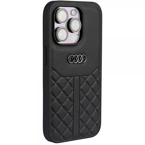 Audi iPhone 14 Pro -kuori, aitoa nahkaa, musta