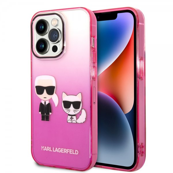 Karl Lagerfeld iPhone 14 Pro -kuori Karl & Choupette Gradient Pink